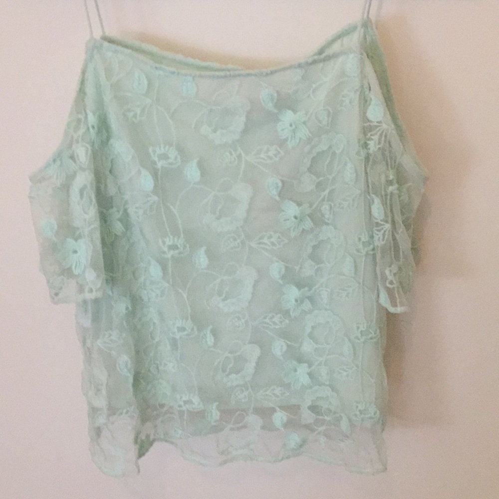 Light Green Lace Cold Shoulder Top from Hinge
